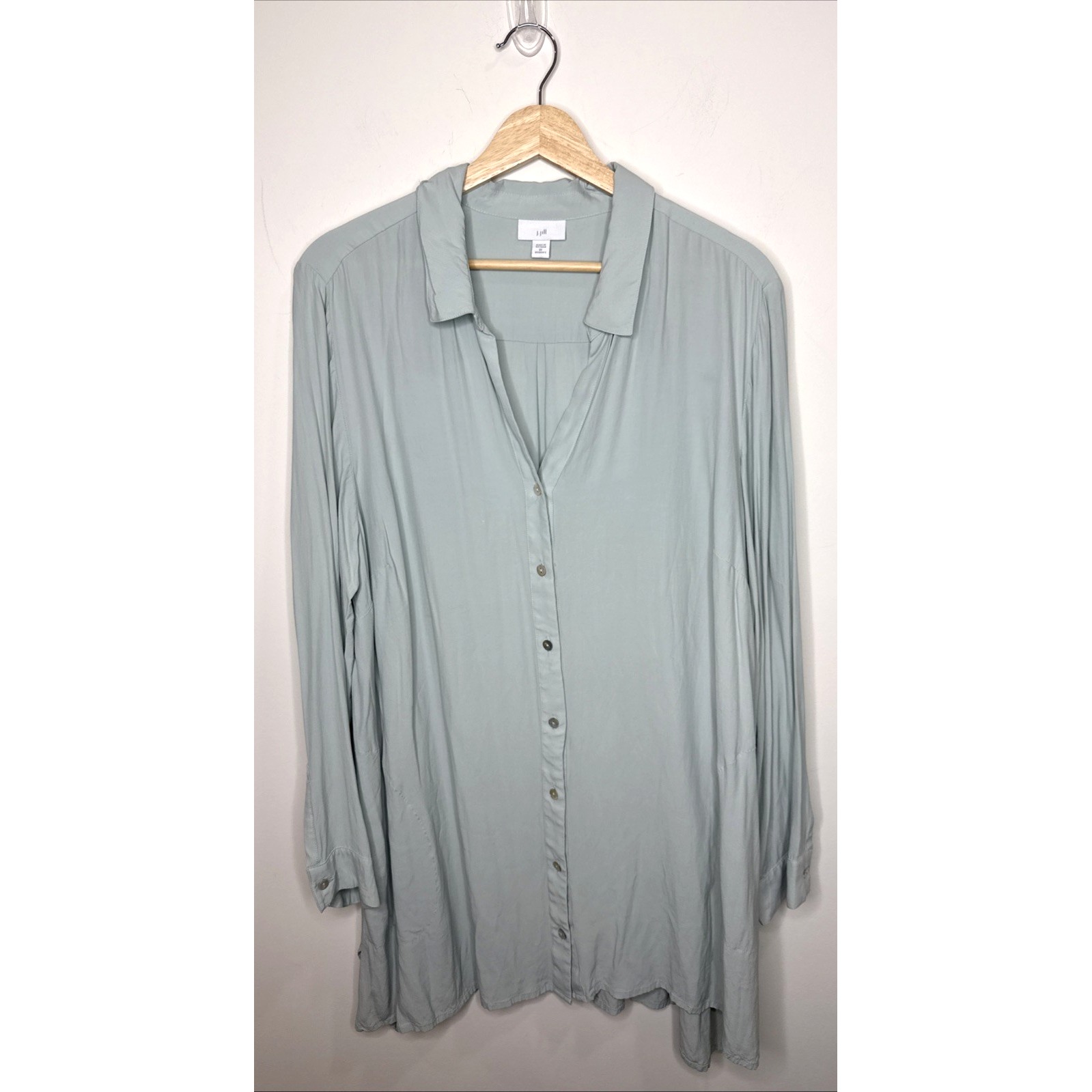 J Jill Button Up Shirt 2x Blue Tunic Office Work Career Pockets Lightweight V